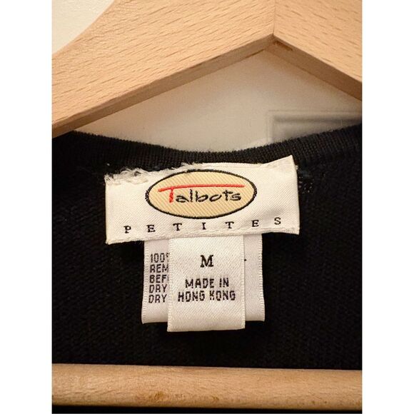 Talbots 100% Merino Wool Cardigan Sweater Black Size M Petite rhinestone Buttons - Picture 5 of 6